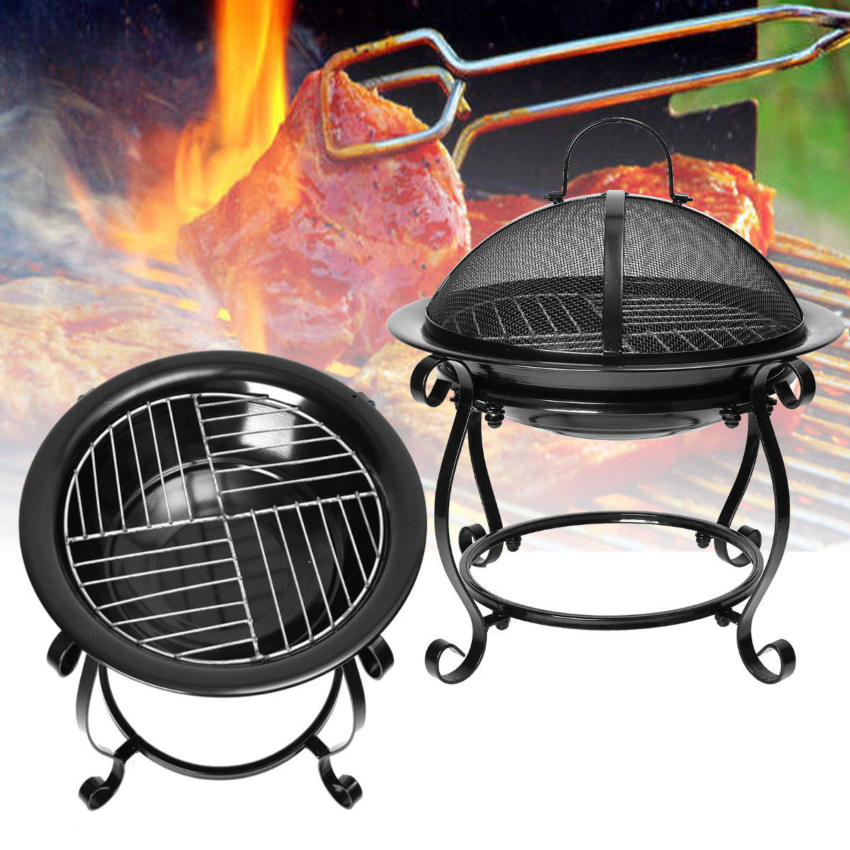 Outdoor BBQ Cooking Stove Portable Picnic Iron Fireplace Heater Garden Party Grill Barbecue Rack