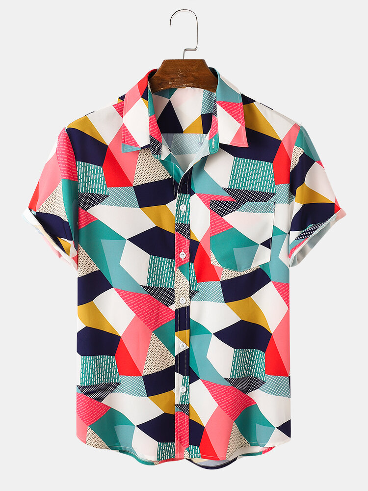 

Мужские рубашки с короткими рукавами и контрастными карманами с цветными блоками