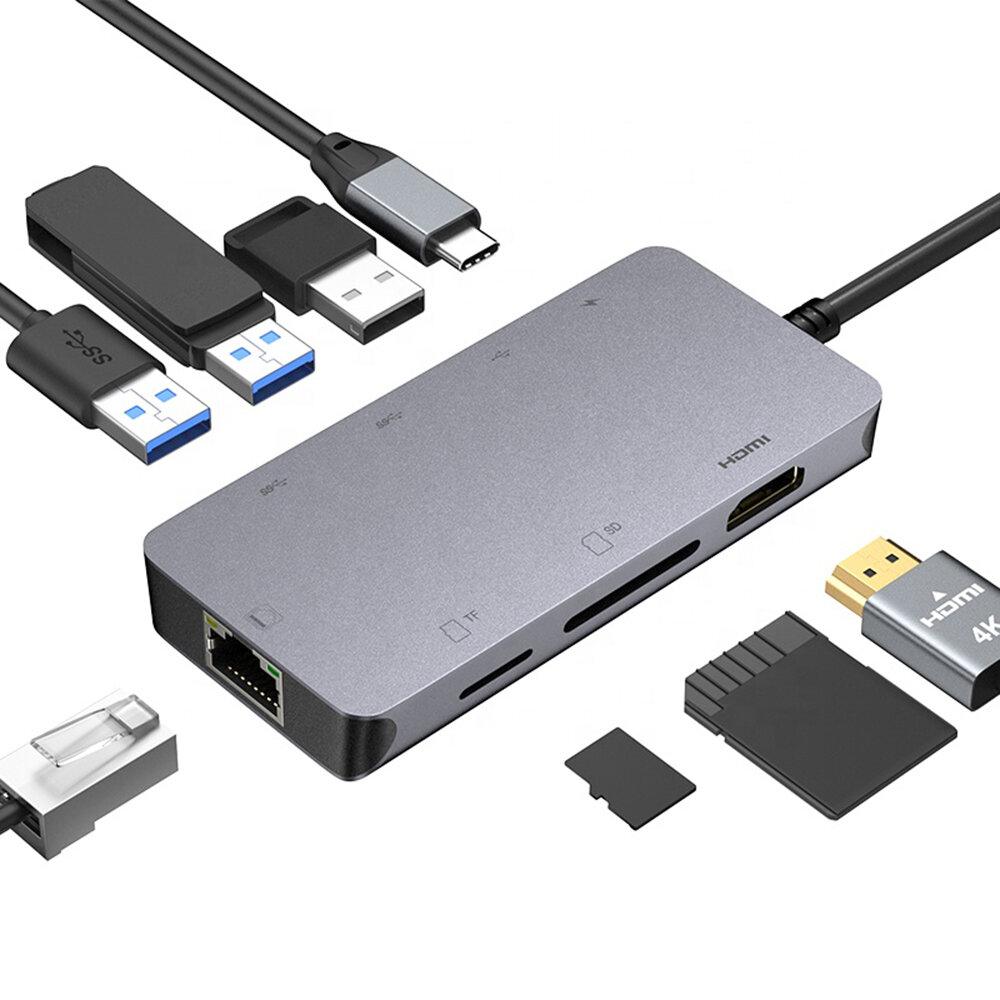 ULT-unite 8 in 1 Type-C Docking Station USB-C Hub Adapter with USB2.0 USB3.0 USB-C PD 100W 4K HDMI-C