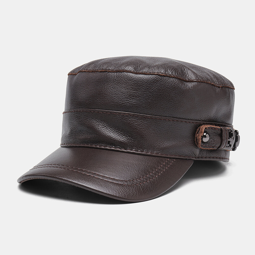 Men Genuine Leather Retro Classical Solid Color Flat Hat Baseball Hat