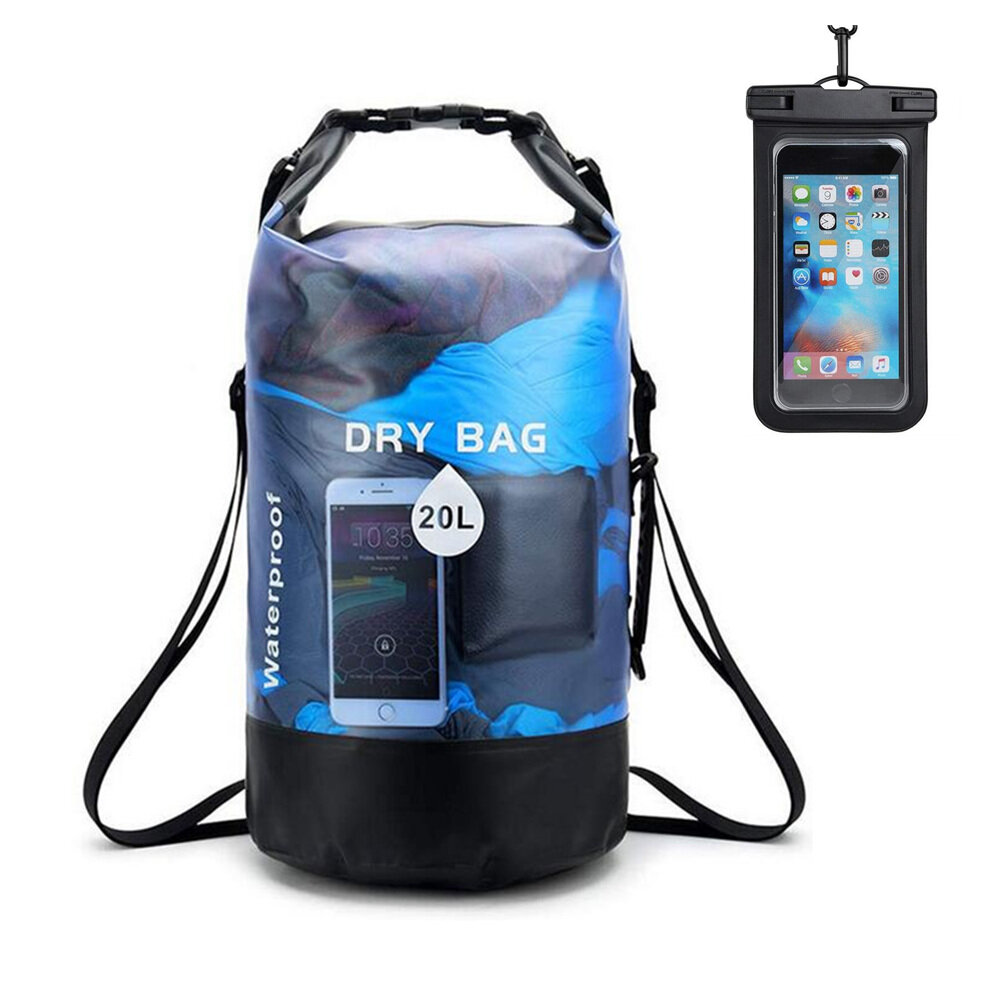 IPRee® 10/20L Mochila de armazenamento seco à prova d'água leve com bolsa para telefone de 6,5 polegadas para viagens, flutuação, navegação, natação, camping, praia