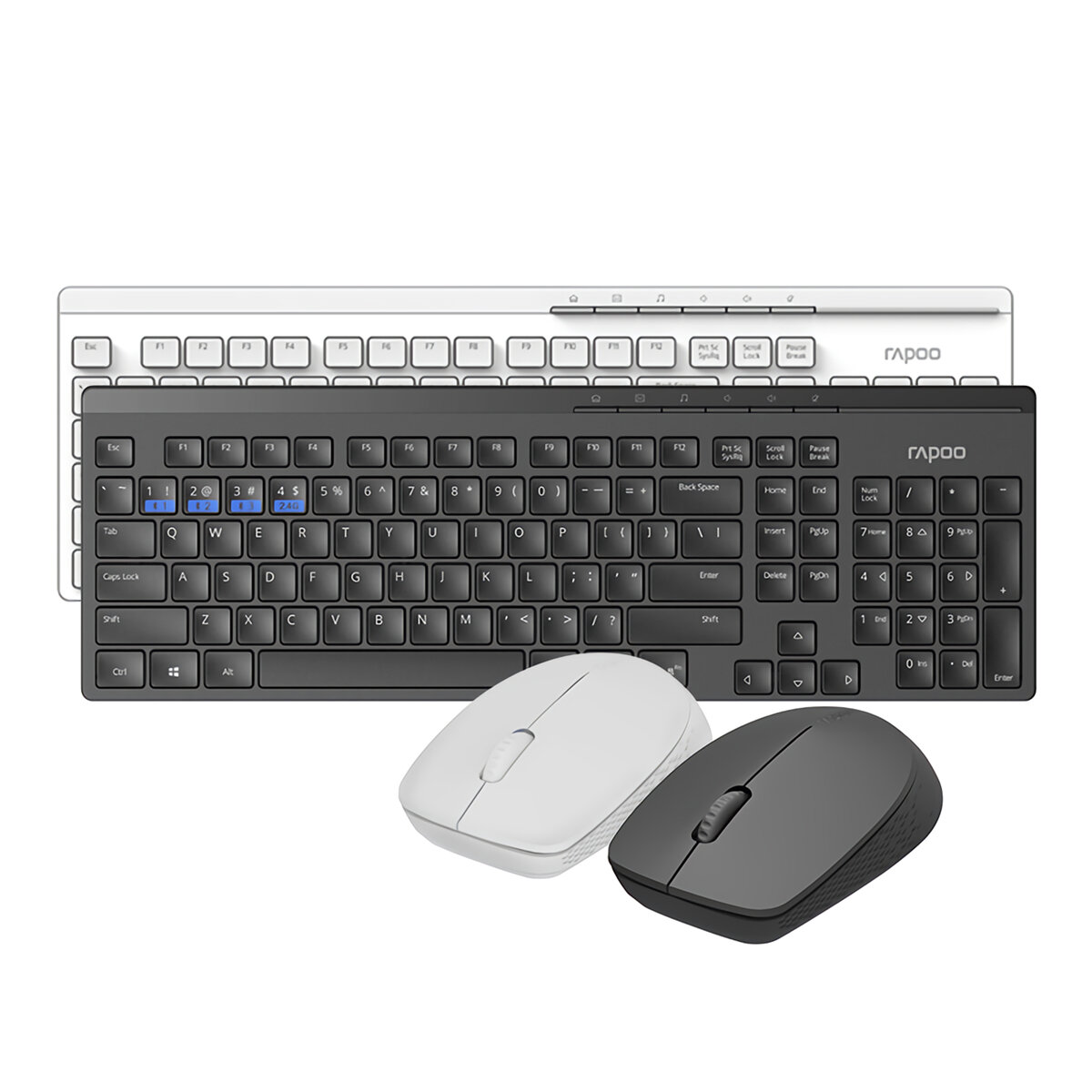

Rapoo 8100M Multi-Mode Wireless Keyboard & Mouse Set bluetooth 3.0 / 4.0 / 2.4G 109 Keys Keyboard and 1300DPI Ergonomic