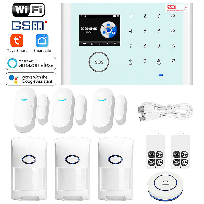 

Tuya Smart WiFi Home Alarm System Kit Wireless GSM Burglar Alarm Intelligent Anti-theft Home Door Window Security System