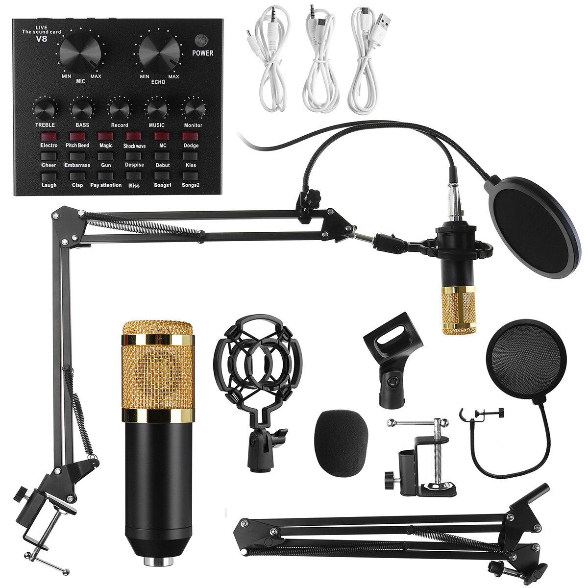 

Bakeey 9in1 Condenser Microphone Kit Live Sound Card Microphone Stand Shock Mount Professional Mic Set for Broadcast Sin