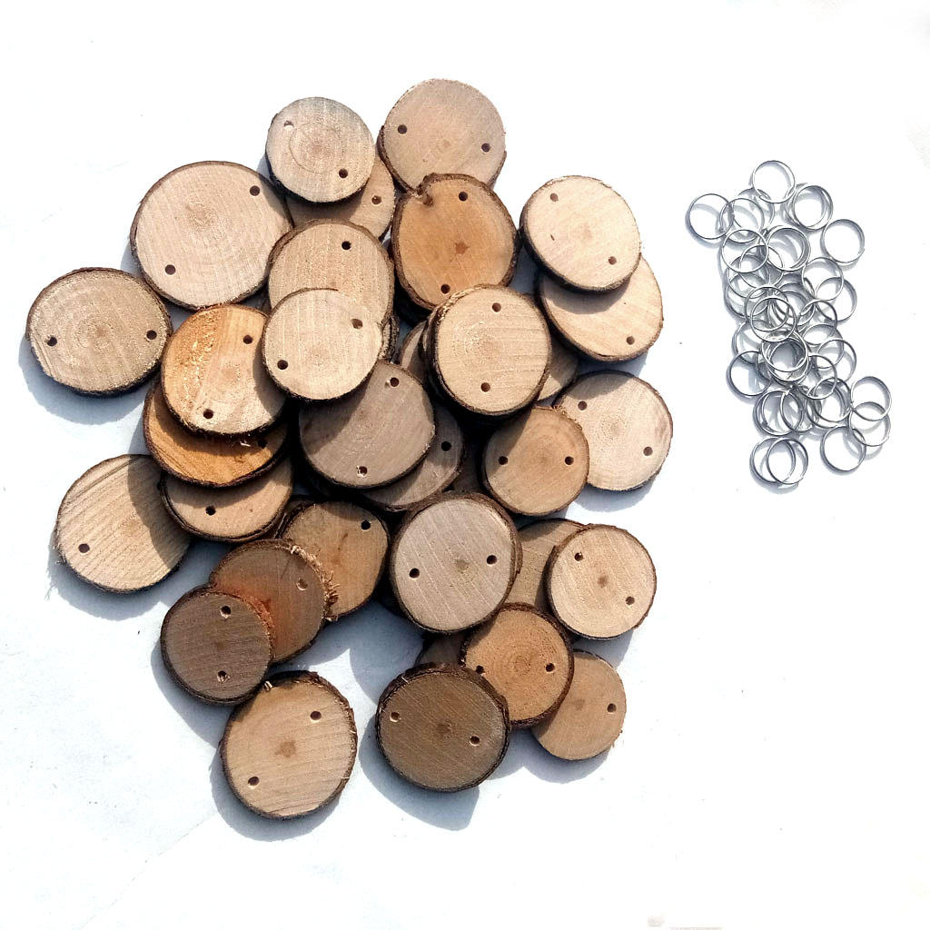 

40Pcs Round Laser Engraving Wooden Slices Sheet With 40 Iron Loop Set For Birthday Reminder DIY Hanging Wood Plaque Deco