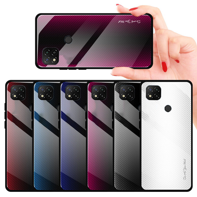 

Bakeey for Xiaomi Redmi 9C Case Carbon Fiber Gradient Color Shockproof Anti-Scratch Tempered Glass Protective Case Non-o