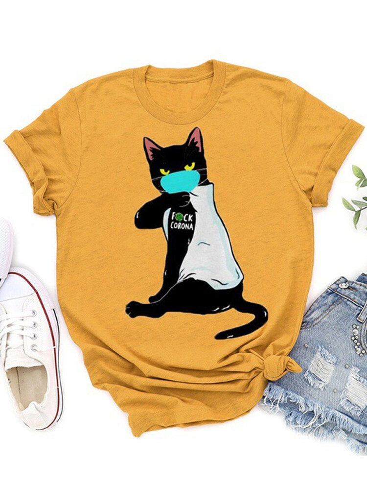 Cartoon maskers Cat Print gepersonaliseerde losse losse T-shirts met korte mouwen
