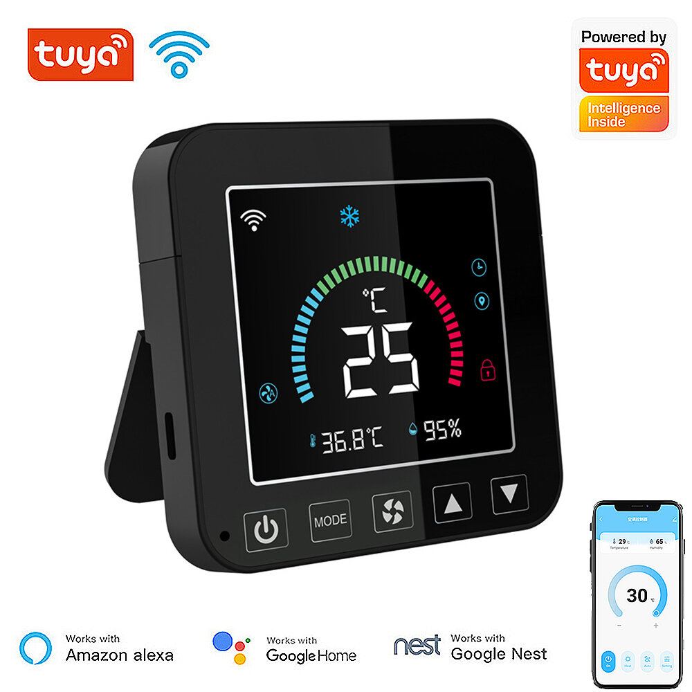 

NEO Tuya WiFi Smart Theremostat Wireless Temperature Humidity Sensor APP Remote Air Conditioner Controller with LCD Colo