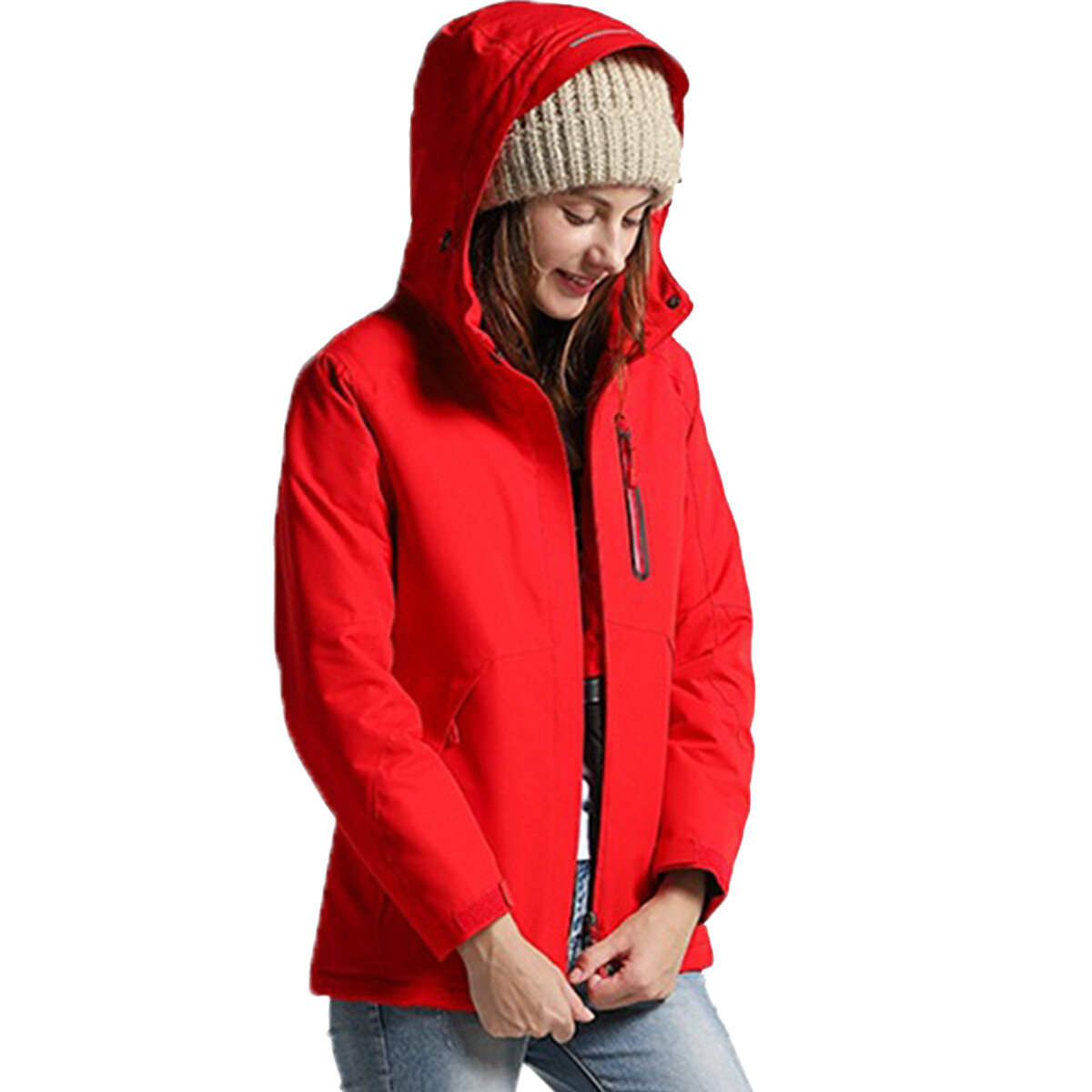 Women Winter Waterproof USB Infrared Heating Hooded Down Jacket Electric Thermal Clothing Coat For Sports Climbing Hikin