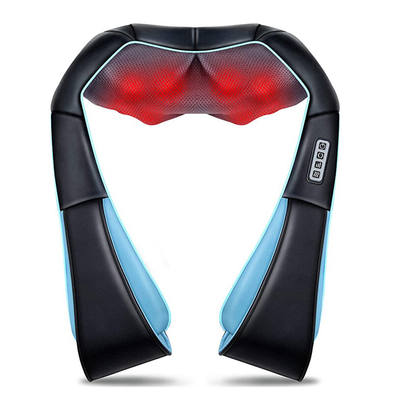 Electric Neck and Shoulder Massager Shiatsu Kneading Massager Pillow Back Massagers Portable Heat Deep Tissue 3D Kneadin