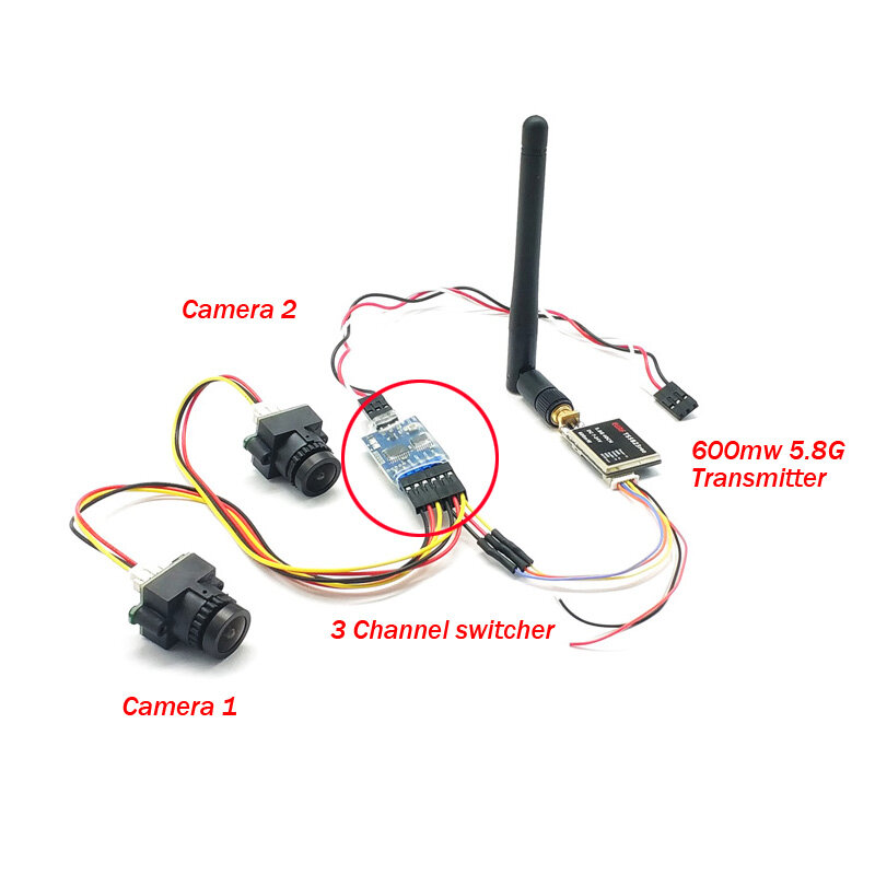 Двойная система FPV камера 1000TVL CMOS Mini Two камераs + 5,8 ГГц 600 мВт 40CH VTX + 3-канальный переключатель Поддержк