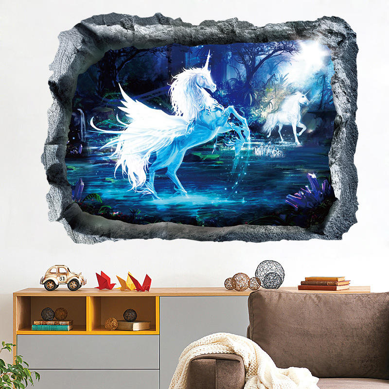 

Miico Creative 3D Unicorn Сломанная стена съемная домашняя комната Декоративная настенная декорация наклейки