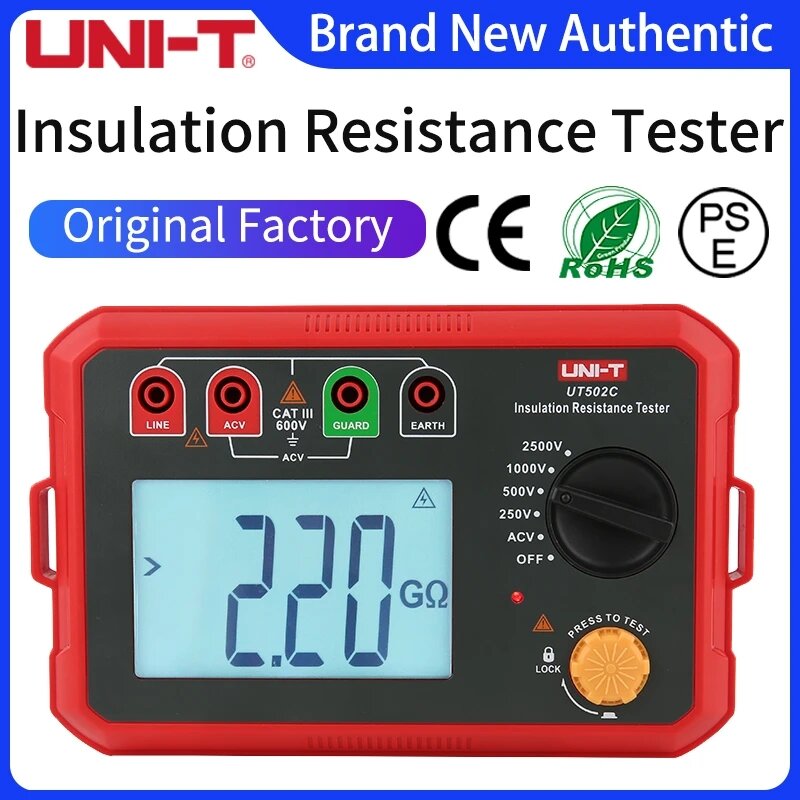 

UNI-T Digital Megohmmeter UT502C 2500V Insulation Resistance Tester Ommeter Megometer Ground Meter Backlight Auto Range