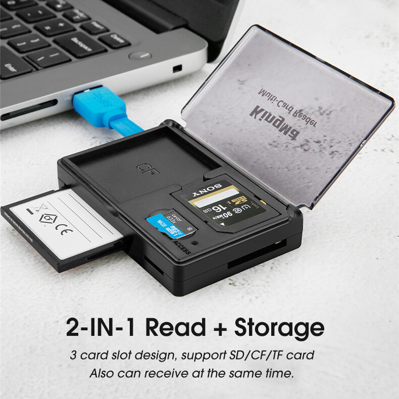 

KingMa BMU001 2-IN-1 USB 3.0 High Speed Transmission Card Reader Storage Case Support SD/ CF/ TF Card