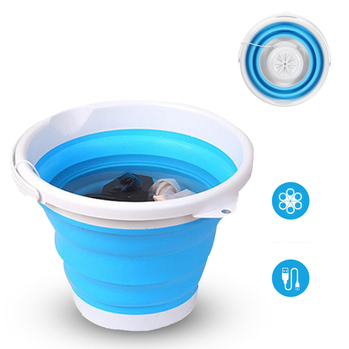 4-Modes 10L Portable Folding Mini Washing Machine Rotating Turbines Washer USB Charging Laundry Clothes Cleaner for Outdoor Travel