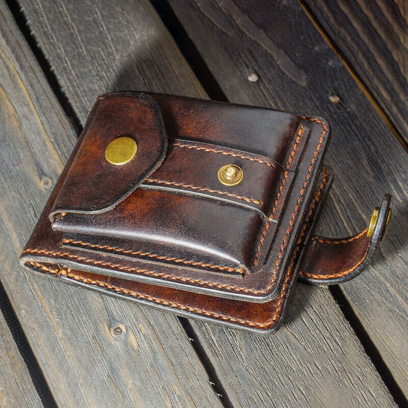 

Men Genuine Leather Bifold Multi-card Slot Card Holder Vintage EDC Coin Bag Belt Sheath Wallet Waist Bag
