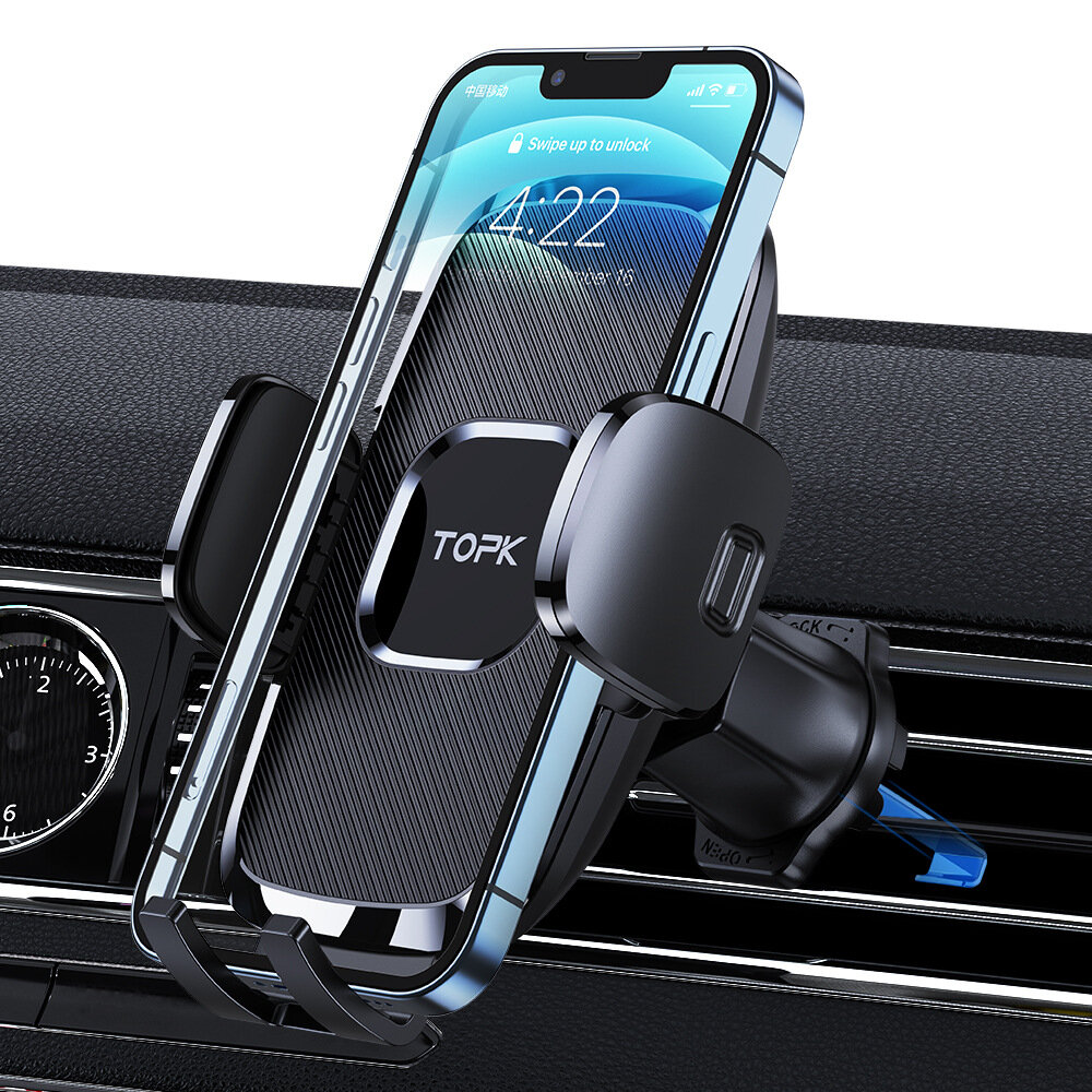 TOPK D35 Autotelefoonhouder Ventilatieklembeugel 360 ° draaibare 3-punts ondersteuning Staal Duurzame autoventilatiehouder voor iPhone 12 13 14 14Pro 14 Pro Max voor Huawei Mate50 voor Samsung Galaxy S23 voor Oppo Reno9 voor Xiaomi 13pro