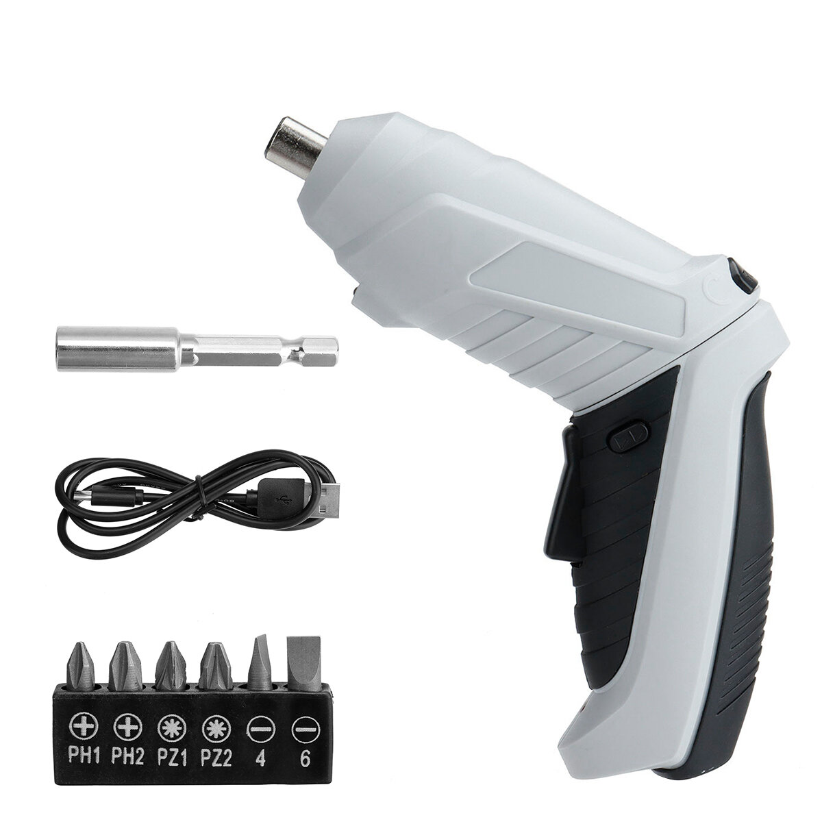 

Drillpro DC3.6V 3.5N.M 1.5AH 200rpm 90° Rotary Handle Electric Screwdriver with 6 Screwdriver Bits