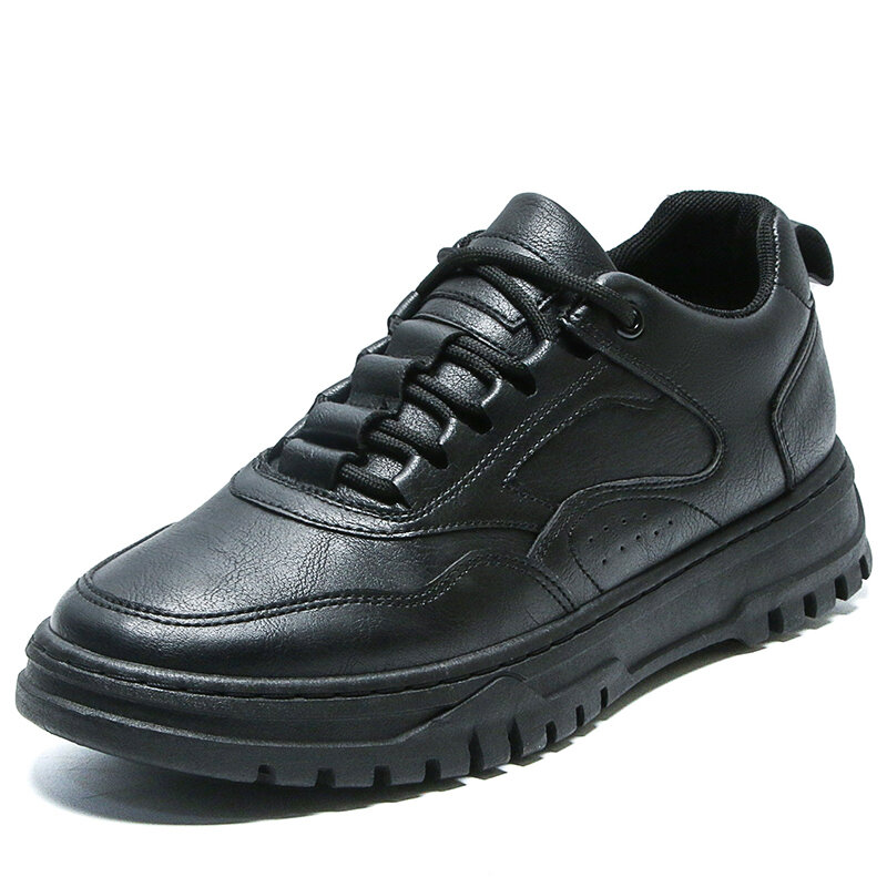 Men Microfiber Leather Breathable Soft Sole Platform Pure Color Casual Court Shoes