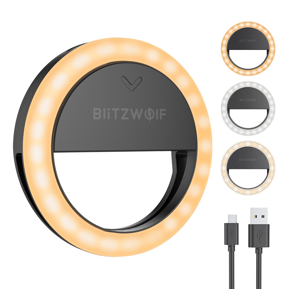BlitzWolf? BW-SL0 Pro LED-ringlicht Clip-on Invullicht Mini draagbare selfie-verlichting 600 mAh 100