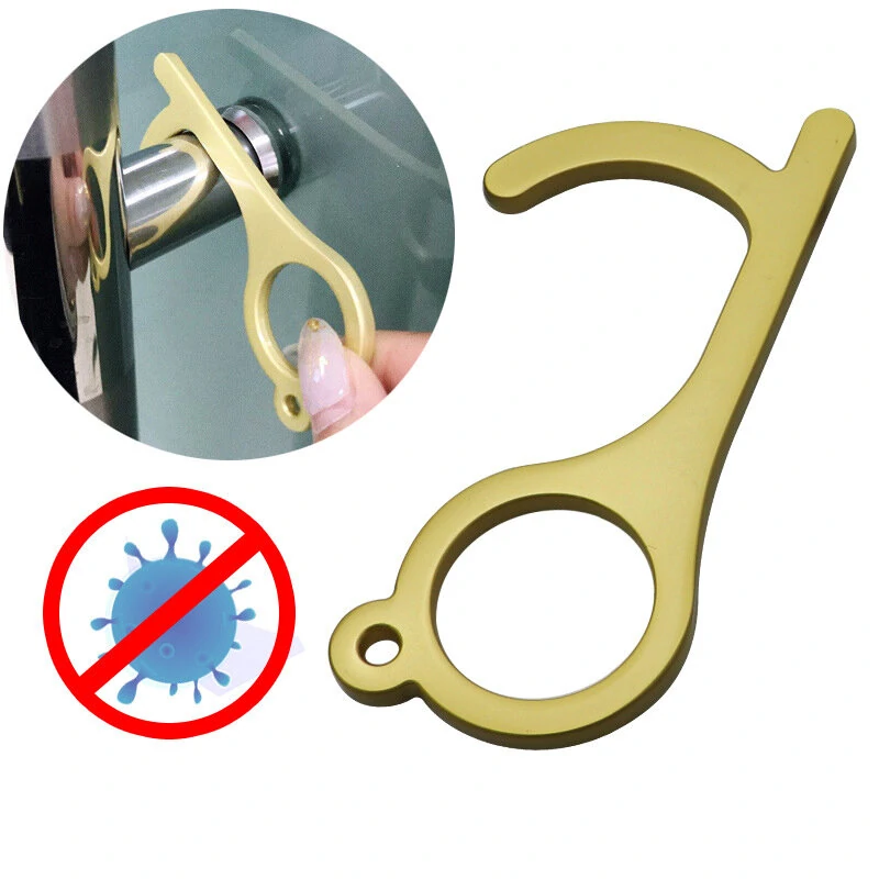 Portable alloy anti-contact elevator opening door handle opener anti-bacterial keychain not dirty hand isolation tool