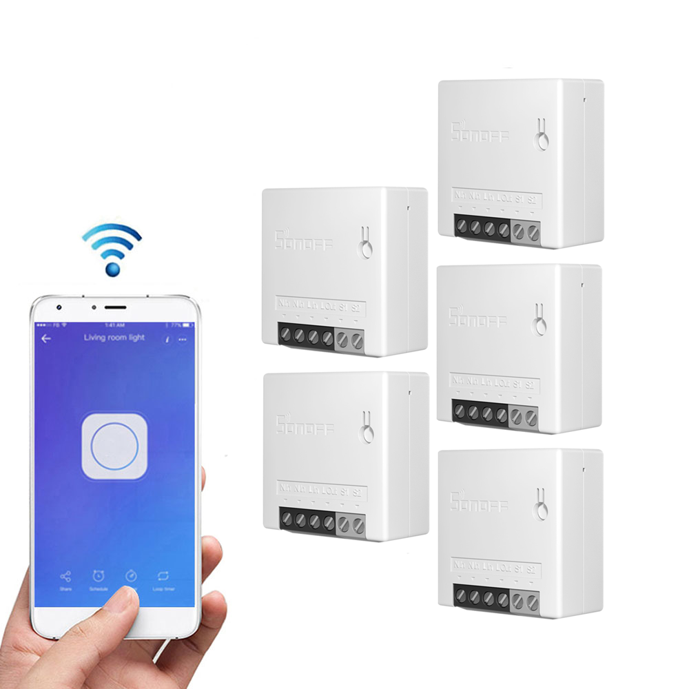 

5pcs SONOFF MiniR2 Two Way Smart Switch 10A AC100-240V Works with Amazon Alexa Google Home Assistant Nest Supports DIY M