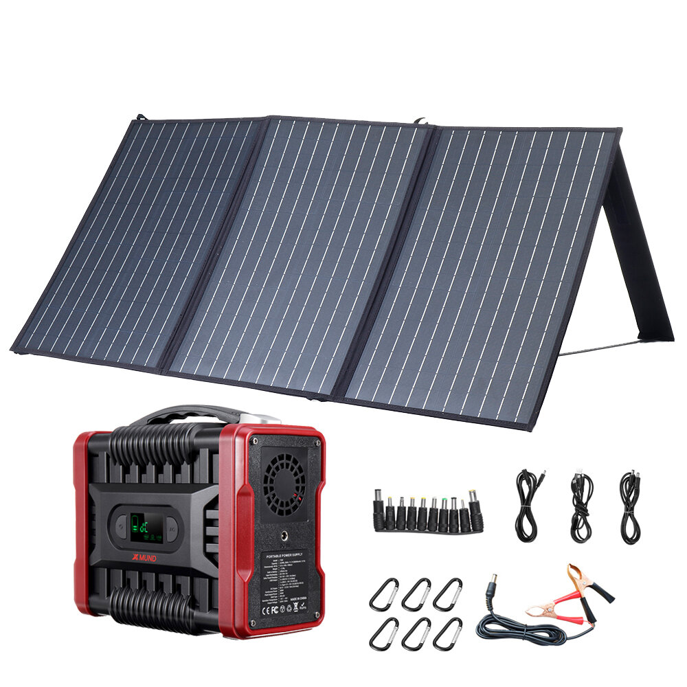 XMUND 100W 18V Solar Panel Set con 222WH 60000MAH Power Station para al aire libre cámping Fuente de alimentación de emergencia