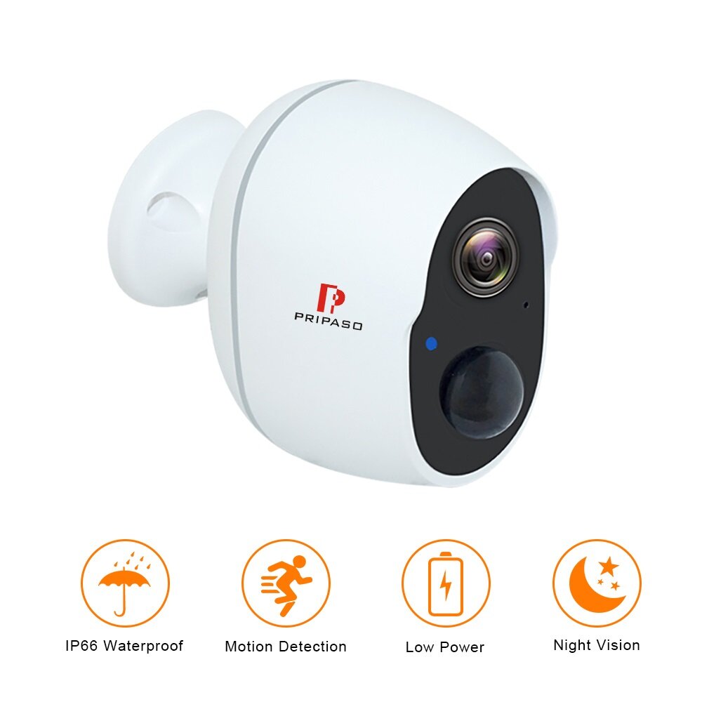 Pripaso 1080P Wireless Battery Powered IP CCTV Camera OutdoorIndoor Home Waterproof Security Rechargeable Wifi Battery