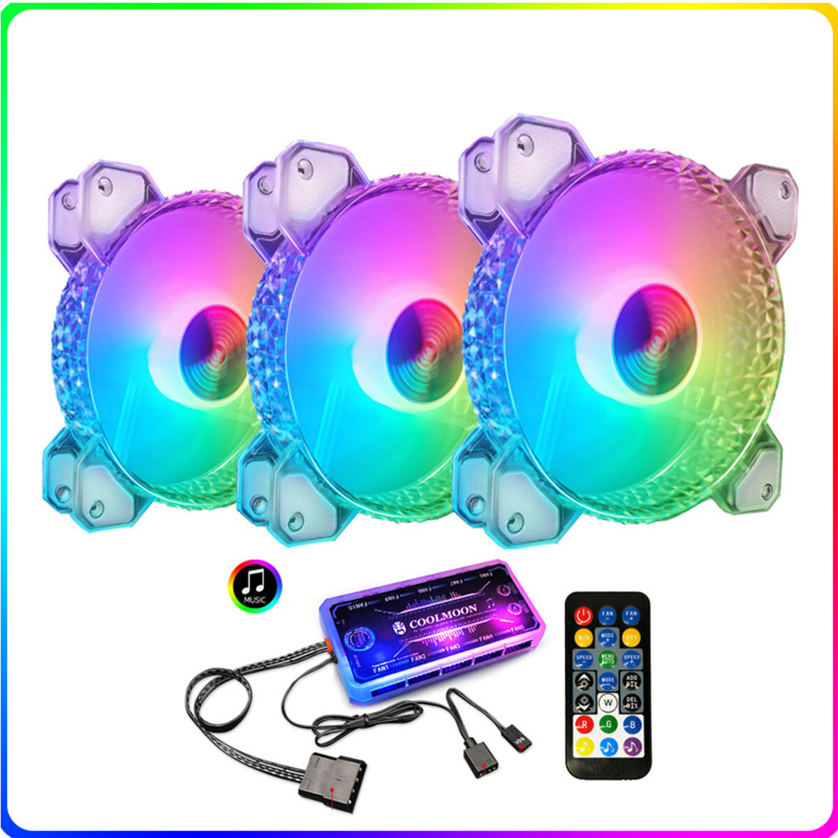 

COOLMOON 1/3Pcs RGB Cooling Fans 120mm Crystal Diamond PC Case Cooler Computer CPU Cooling Fan with Controler