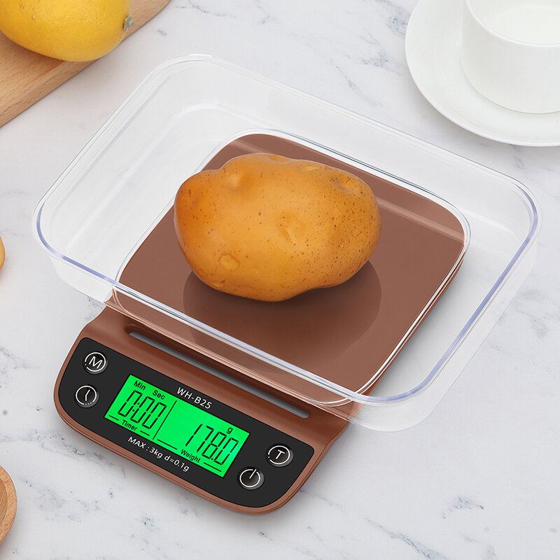 

WH-B25L Coffee Scale 3kg/0.1g Coffee Scale with Timer Portable Electronic Digital Kitchen Scale High Precision LCD Scale