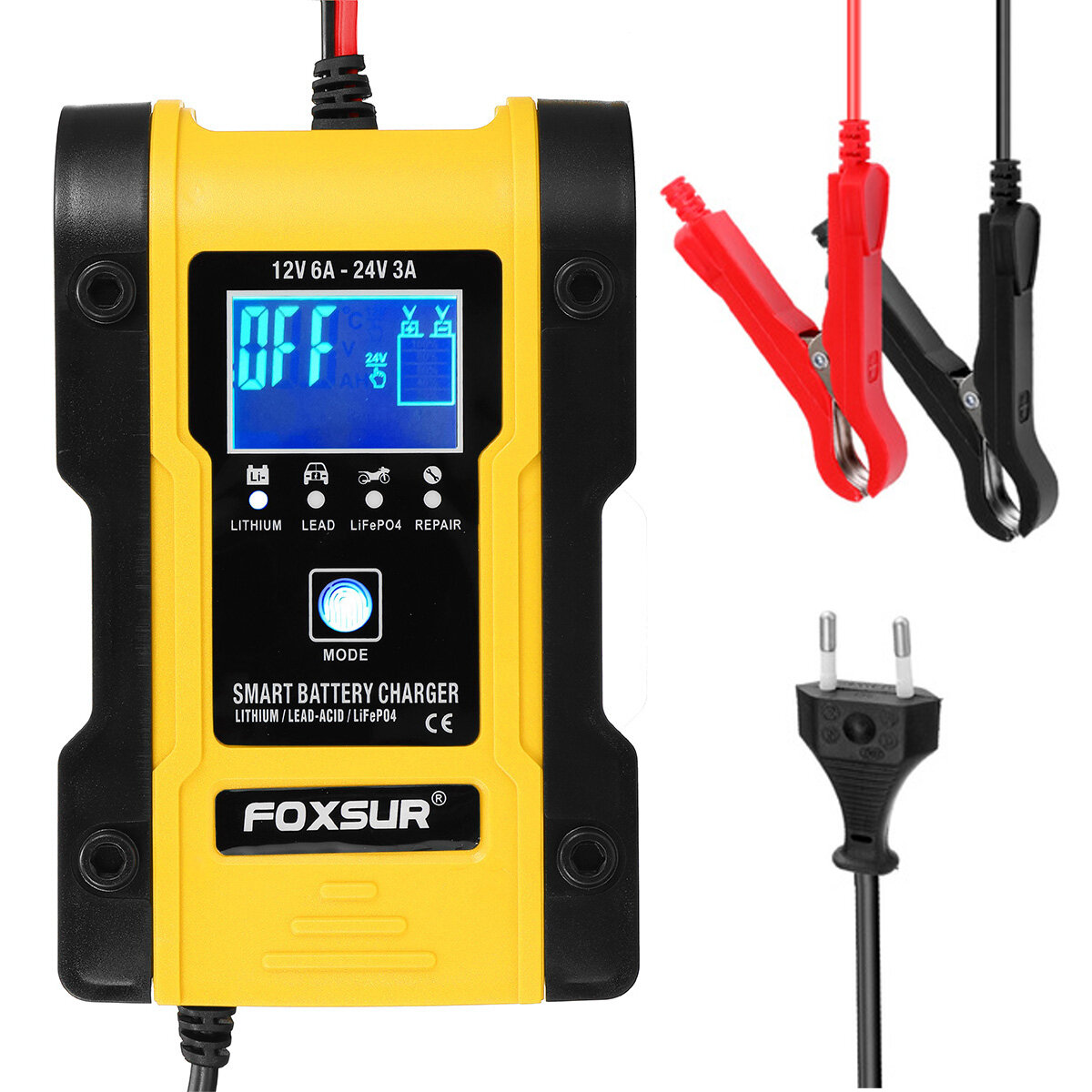 FOXSUR 7-Stages 12V 6A 24V 3A Battery Charger Touch Screen LCD Display Pulse Repair Automatic For Ca