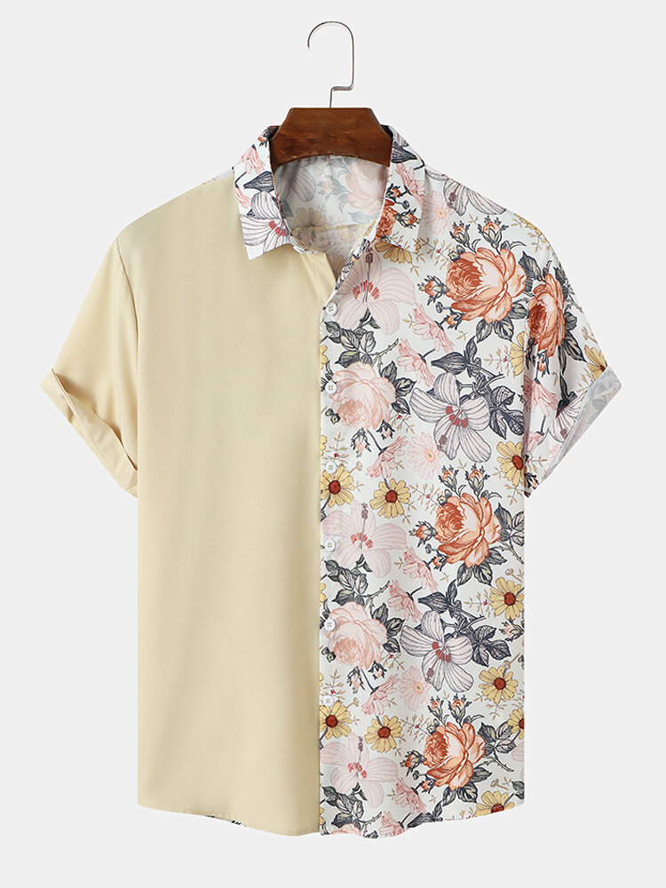 

Mens Two Tone Floral Spliced Lifeful Short Sleeve Shirts
