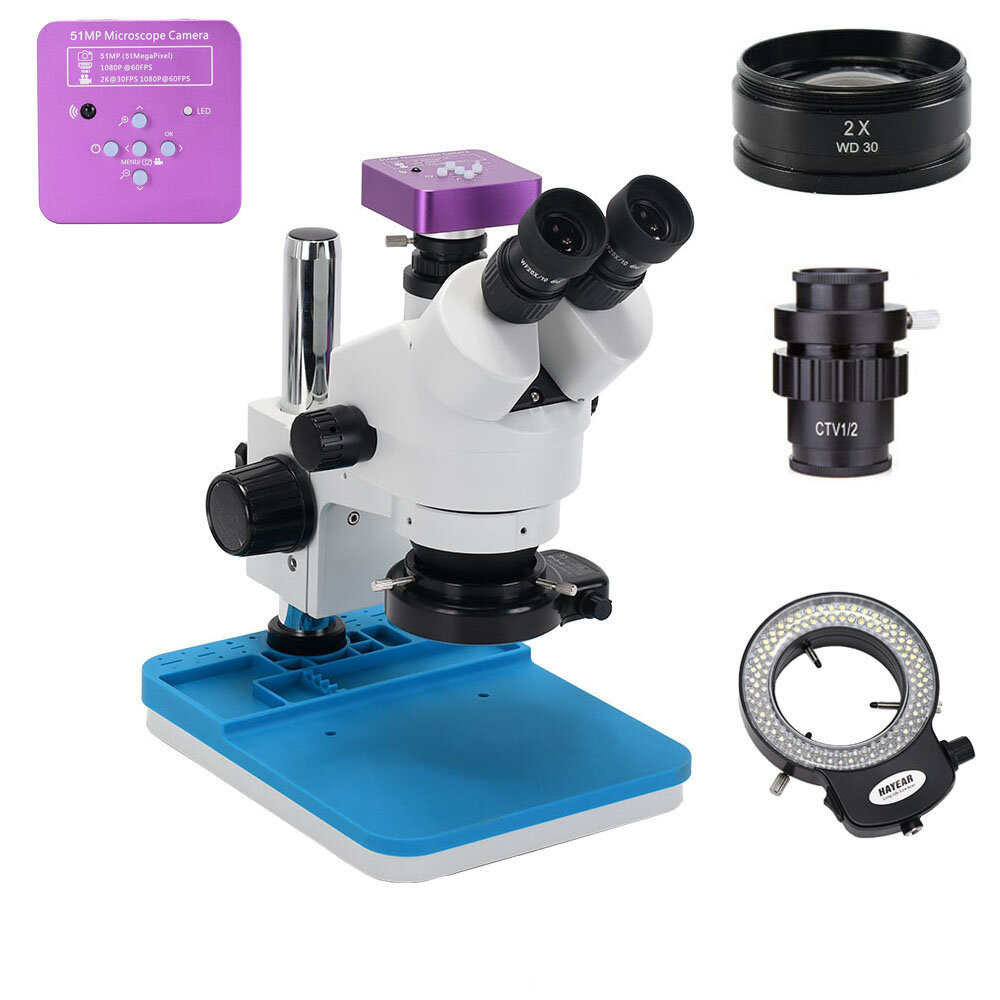 

HAYEAR 51MP HDMI Digital USB Microscope Camera 7X-90X Simul-Focal Trinocular Stereo Microscope Soldering PCB Jewelry Rep
