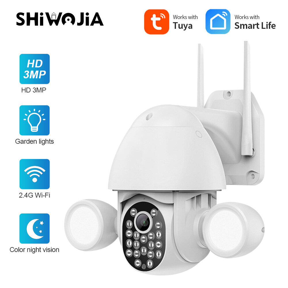 

SHIWOJIA Tuya 3MP 1080P Full HD PTZ Security IP Camera Double Lamp Lightning / Two-way Voice / Full Color Night Vision /
