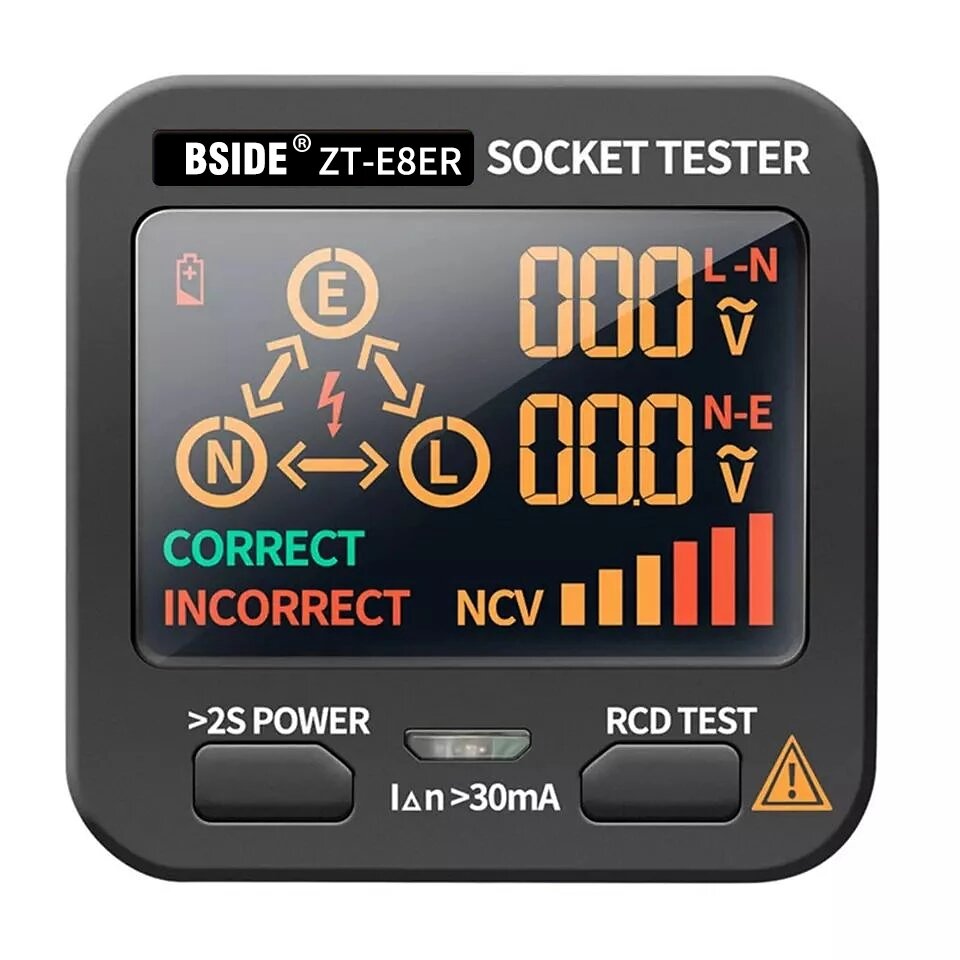 BSIDE ZT-E8 LCD Socket Tester Color Screen Voltage Outlet Tester Auto Electric Circuit Polarity Wall Plug Switch