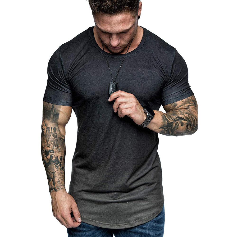 夏のファッション印刷男性グラデーションカラー半袖ラウンドネックTシャツスリムフィットトップ