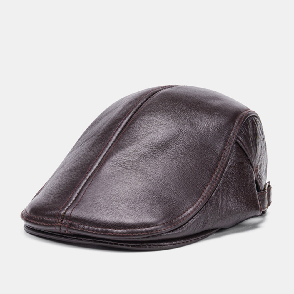Men Genuine Leather Solid Color Casual Universal Outdoor Forward Hat Beret Hat