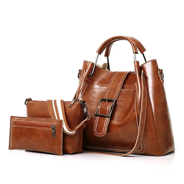 Women faux leather three-piece set handbag shoulder bag
