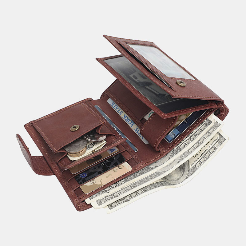 Mannen vintage lederen multi-slots RFID grote capaciteit casual portemonnee portemonnee