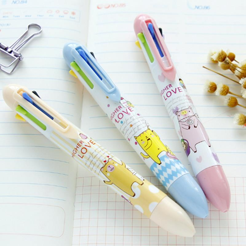 7 Colors Pressed Ballpoint Pen 0.5mm Multicolor Ballpoint Pen Cute Pattern With Clip Multifunction For School Supplies
