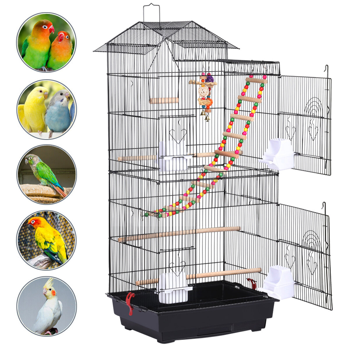

Черная 39-дюймовая клетка для птиц Клетка для попугаев Budgie Canary Cage с игрушкой для птиц