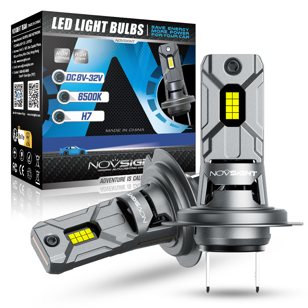 NOVSIGHT N64 Par de bombillas LED para faros de coche H7 6500K 6000LM/Par Lámpara LED IP68 Impermeable para la modificac