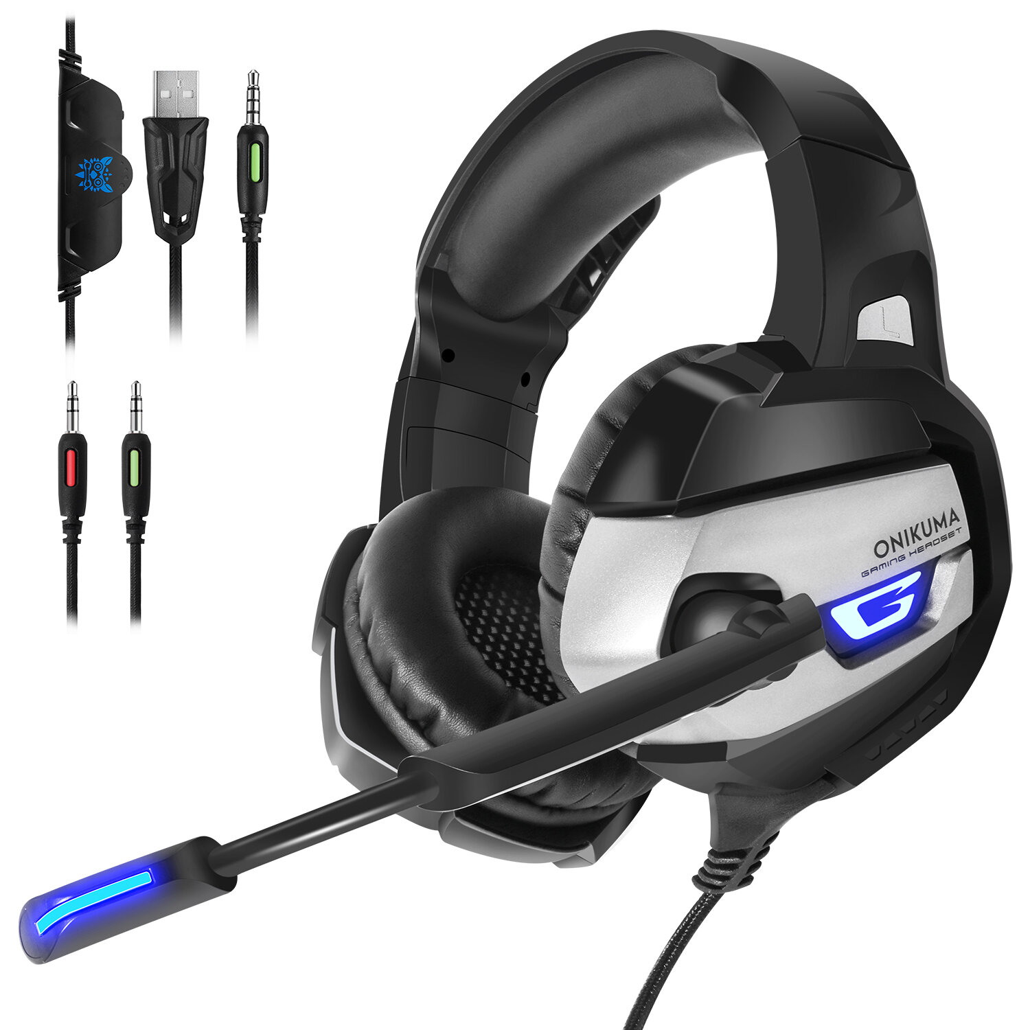 

ONIKUMA K5 Gaming Headset Game Headphone Deep Bass USB 3.5mm Stereo Wired Headphone with Mic for PS4 Xbox PC Phone Lapto