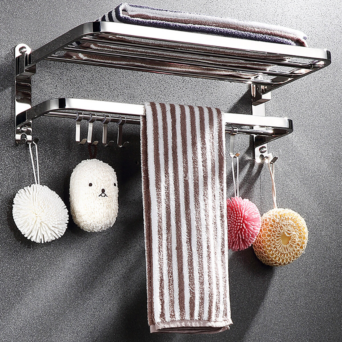 

BakeeyStainless Steel Perforated Towel Rack Double Shelf Strong Bearing Capacity For Home Hotel