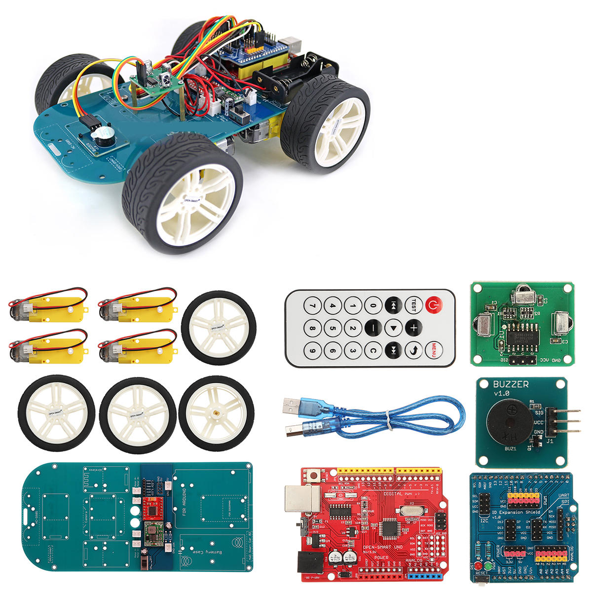 

4WD Wireless IR Remote Control Smart CarKit for ATmega328P UNO R3 with IR Controller/UNO R3 Motherboard/TT Motor