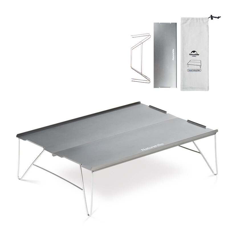 Hordozható összecsukható asztal Naturehike NH17Z001-L kültéri használatra, ultrakönnyű alumíniumból készült, legnagyobb terhelhetősége 15 kg.