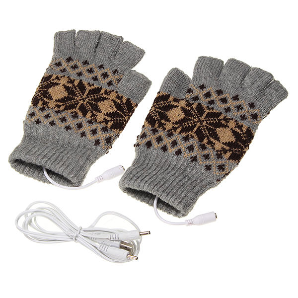5V 1.5m USB Warmer Gloves Removable Heated Half Finger Gloves 