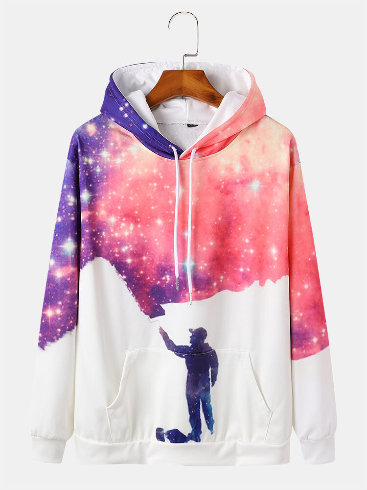 Heren Starry Sky Figuurprint Casual pullover-hoodies met trekkoord