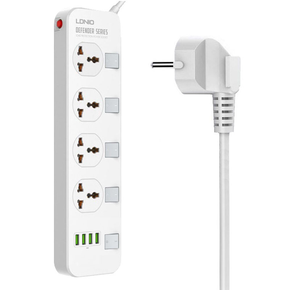 

LDNIO 2500W Power Strip 4 Universal Outlets 4 USB Charger Ports Surge Protector EU Plug Input For Home & Office