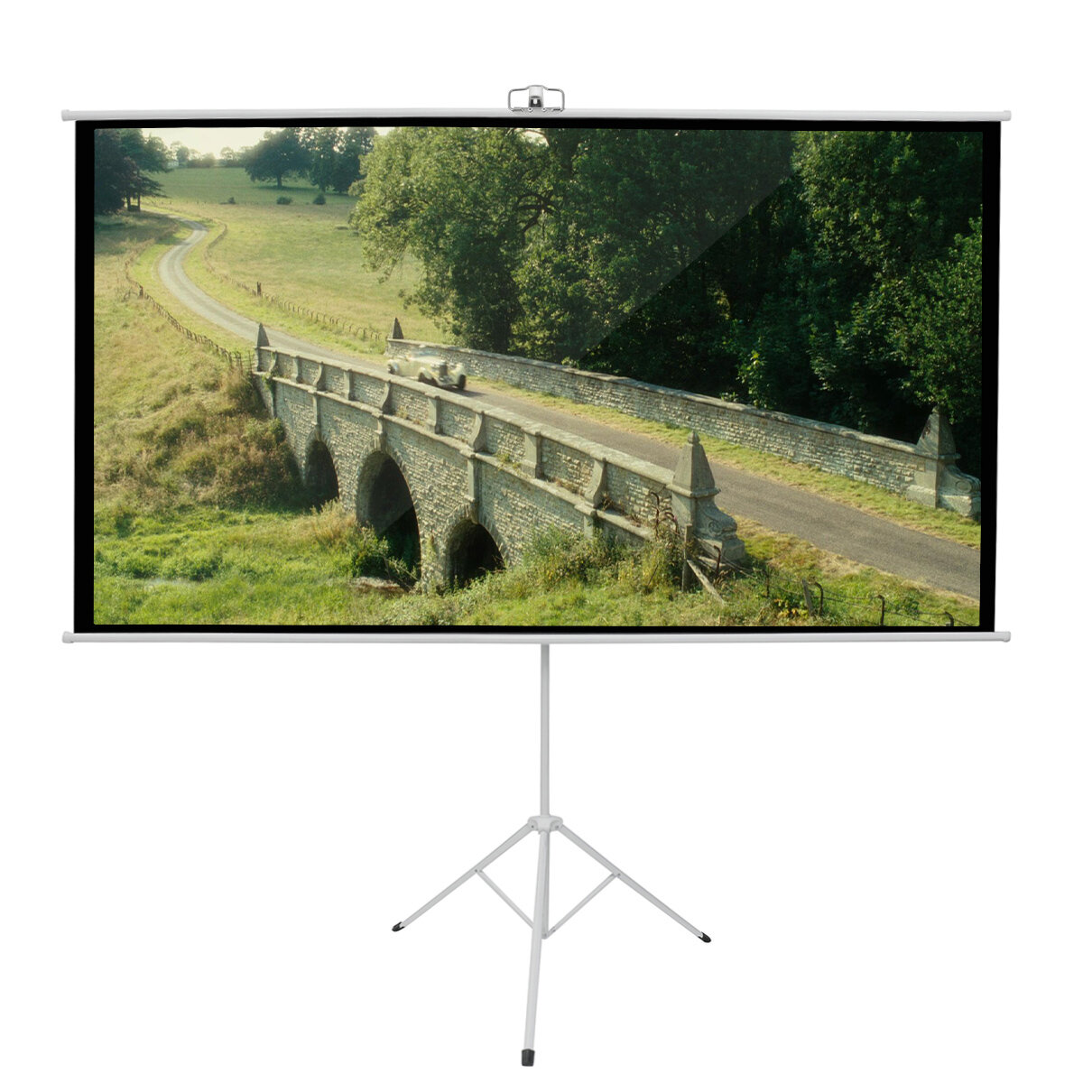 100-inch 16:9/4:3 Projector Screen with Tripod Stand Glass Fiber HD Projection Screen for Home Office Theater Movies Ind